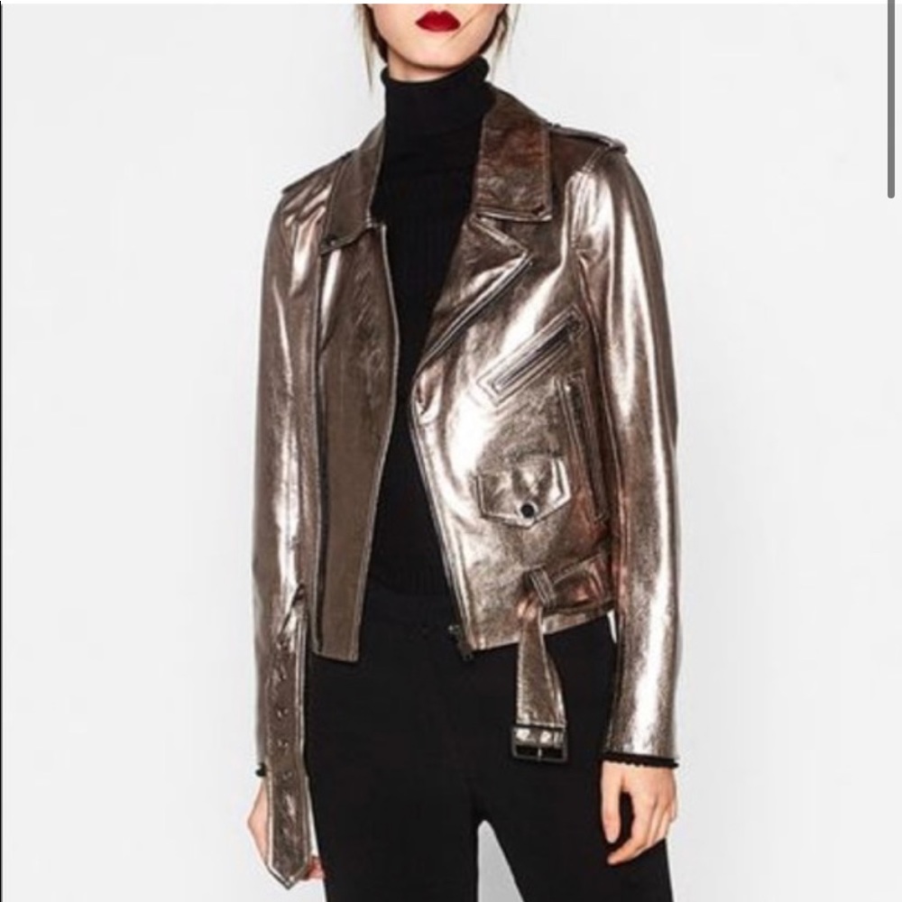 Zara Metallic Faux Leather Jacket - Small